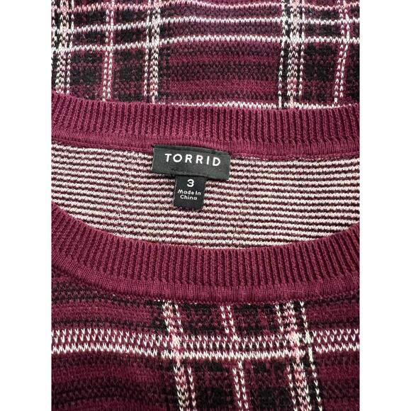 TORRID Long Sleeve Red Plaid Sweater Women's Plus Size 3 Crew Neck Plaid EUC 3X - Picture 3 of 8